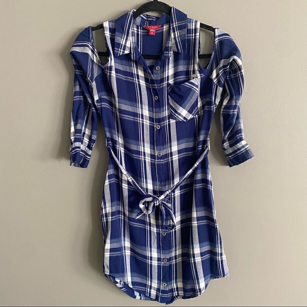 *Guess Plaid Cold Shoulder Button Down Shirt Womens Size XS‎